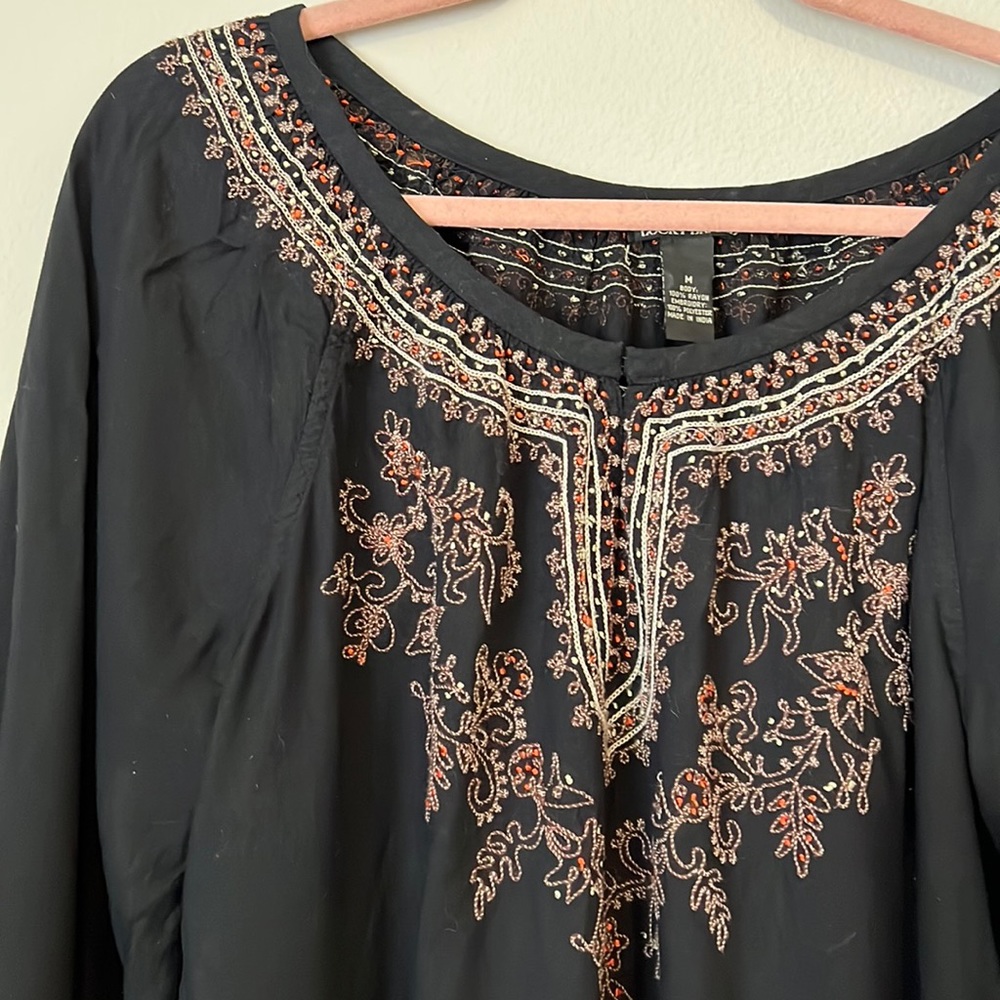 Lucky Brand black and stitched blouse